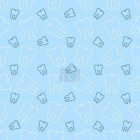 Illustration for Seamless pattern with cute teeth on blue background.Fabric design, textile, wrapping paper, background, postcards. Vector decorative illustration for dental design. - Royalty Free Image