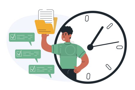 Illustration for Business management illustration. Organizing efficient business, planning schedule, setting priorities, reminders, doing tasks.Time management and schedule organization concept. Vector illustration. - Royalty Free Image