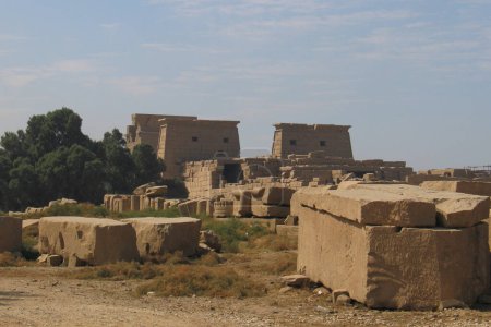 Temple complex in Egypt, stone ruins, desert landscape