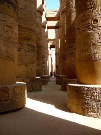 Hieroglyphs on the columns of the Karnak Temple in Luxor, Egypt