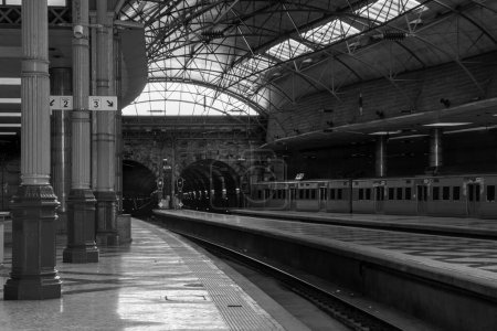 Train station in black and white. Railway station