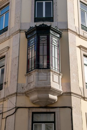 Detail of the facade of a building in Lisbon, Portugal.