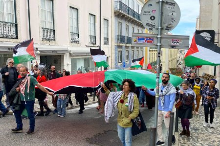 Téléchargez les photos : Pro - Manifestation palestinienne, protestation contre Israël, Supporters of Palestine, Lisbonne, Portugal, 7 avril 2024 - en image libre de droit
