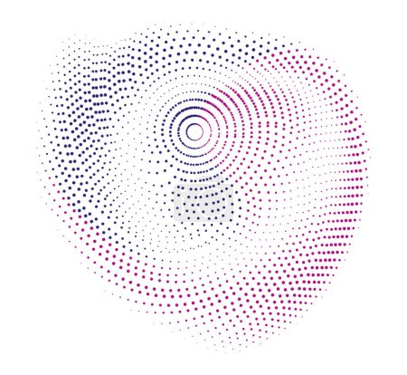 Illustration for Abstract background with circles, halftone dot pattern of a wave black halftone dot pattern of a wave, background texture for text raster circle dots black color,a blue and pink swirl logo, a circular dot pattern with blue and pink colors, black dot - Royalty Free Image
