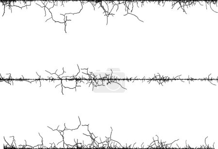 Illustration for Silhouette of a wire fence, barbed wire border with branches black and white, barbed wire seamless background - Royalty Free Image