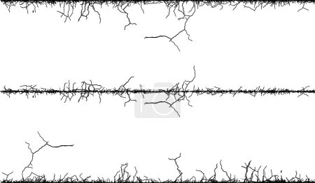 Illustration for Silhouette of a wire fence, barbed wire border with branches black and white, barbed wire seamless background - Royalty Free Image