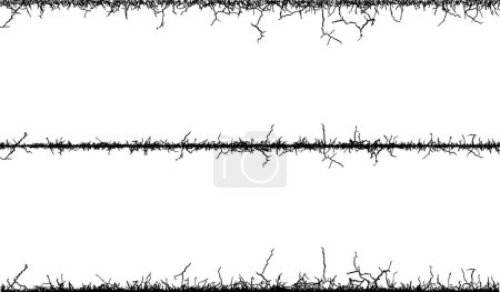 Illustration for Black and white vertical lines with branches, barbed wire seamless pattern vector, vintage border,spiky wire fencing, grungy border barrier,barbed wire border,barbwire wire fence, - Royalty Free Image