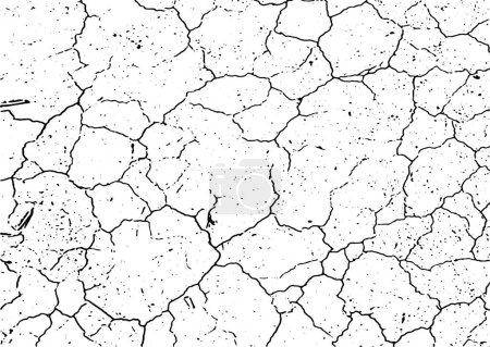 ein schwarz-weißer Vektor eines rissigen Land Grunge, eine schwarz-weiße Zeichnung einer rissigen Wand, rissiger und rissiger weißer Grunge-Effekt mit ein paar kleinen Löchern, eine schwarz-weiße Zeichnung von rissigem Boden,