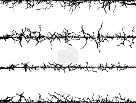 Illustration for Frame of wire, barbed wire texture set, black and white barbed wire border, sound waves in different shapes and sizes, - Royalty Free Image