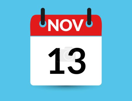 November 13. Flat icon calendar isolated on blue background. Date and month vector illustration