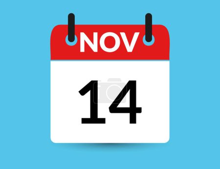 November 14. Flat icon calendar isolated on blue background. Date and month vector illustration