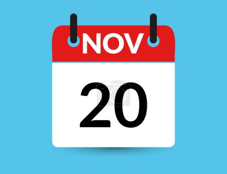 November 20. Flat icon calendar isolated on blue background. Date and month vector illustration