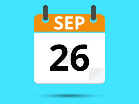 Illustration for 26 September. Flat icon calendar isolated on blue background. Vector illustration. - Royalty Free Image