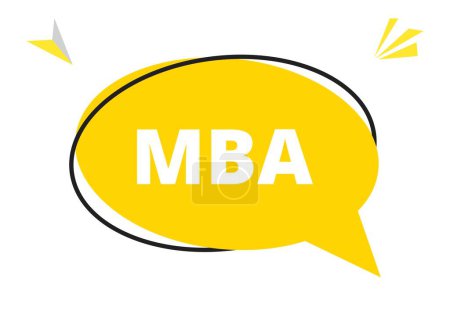 Téléchargez les illustrations : Texte de bulle de discours de MBA. Salut là-bas sur la couleur vive pour autocollant, bannière et affiche. illustration vectorielle. - en licence libre de droit
