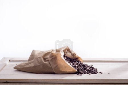 Bag of coffee on white background, vintage