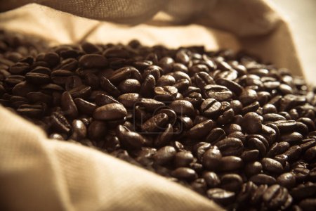 Bag of coffee, beans close up