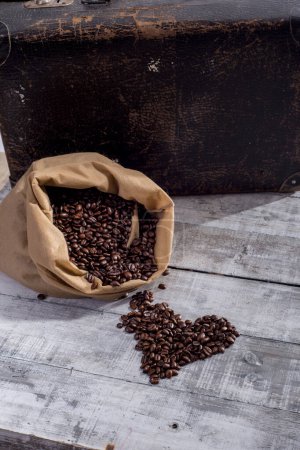 Coffee beans in a sack,spillled