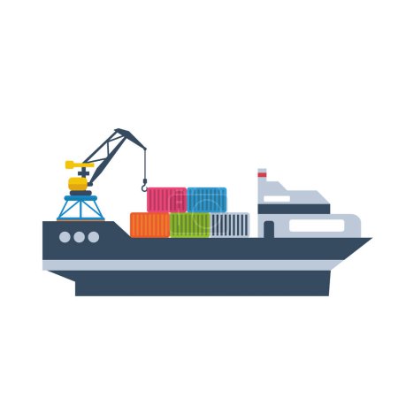 Téléchargez les illustrations : Illustration vectorielle de navire cargo et conteneurs - en licence libre de droit