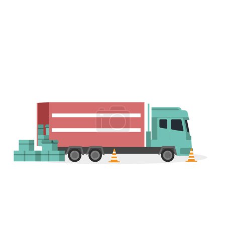 Téléchargez les illustrations : Camion de livraison vecteur plat icône de conception - en licence libre de droit