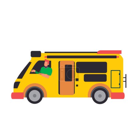 Ilustración de Viajando en furgoneta, caravana para vacaciones recreativas. Vector plana aventura concepto de vacaciones - Imagen libre de derechos