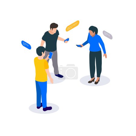 Illustration for Several people Isometric, communication concept with characters. isometric vector illustration isolated on white background. - Royalty Free Image