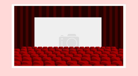 Téléchargez les illustrations : Cinéma avec écran vierge et chaises rouges, fond vectoriel. illustration - en licence libre de droit