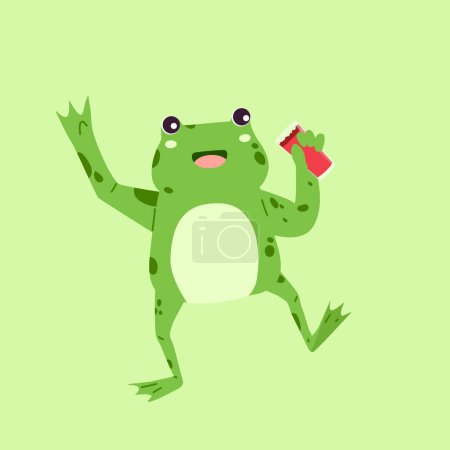 Ilustración de Cute Frog Beber cerveza Dibujos animados Vector Icono Ilustración. Animal Drink Icon Concept Vector Premium aislado. Estilo plano de dibujos animados - Imagen libre de derechos