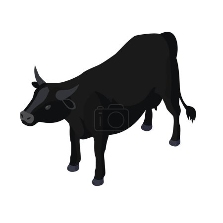 Téléchargez les illustrations : Illustration vectorielle 3D isométrique de la vache noire. Vache animale isométrique,. Collection de vaches. Isolé sur fond blanc. - en licence libre de droit