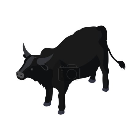 Illustration for Isometric 3d vector illustration of Black cow. Isometric animal cow,. Cows collection. Isolated on white background. - Royalty Free Image