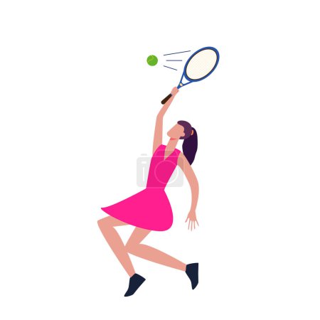 Ilustración de Joven hermosa chica tenista con raqueta en la mano. jugador con swing la raqueta. concepto de deportes de carácter para landing page - Imagen libre de derechos