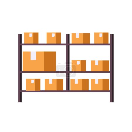 Illustration for Warehouse inventory, Shelf for storage of cargo. Stock of wholesale goods in warehouse of logistic. Icon of store, distribution. Merchandise on shelves of factory. Vector. - Royalty Free Image