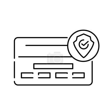 Téléchargez les illustrations : Carte de crédit Premium avec icône de symbole de sécurité dans le style de ligne, données icônes de ligne vectorielle de sécurité. - en licence libre de droit
