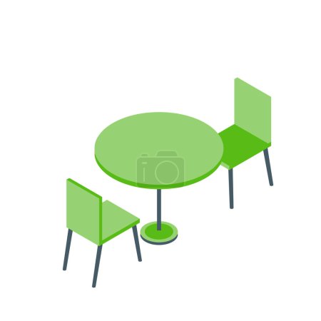 Téléchargez les illustrations : Ensemble de meubles, tables et chaises isométriques. Vecteur 3d isométrique, - en licence libre de droit