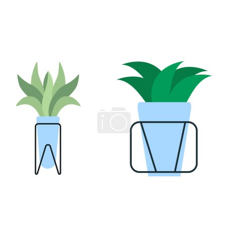 Illustration for Potted plants indoor and outdoor garden Vector set of green plants in pots, illustration of blooming flower pots - Royalty Free Image