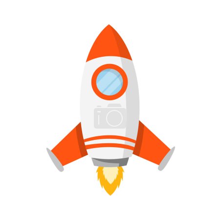 Ilustración de Cohete espacial despegando, nave espacial retro simple, iconos de lanzamiento de cohetes, ilustración vectorial aislada. - Imagen libre de derechos