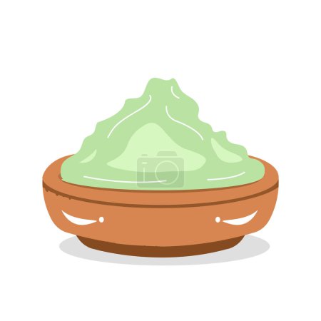 Ilustración de Salsa Wasabi en tazón. Cocina asiática, garmesh de comida japonesa, ilustración vectorial aislada sobre fondo blanco. - Imagen libre de derechos