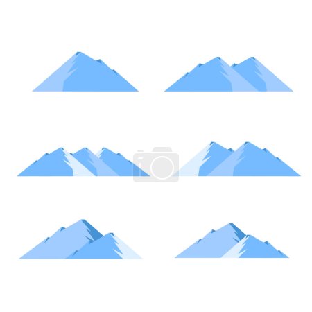 Ilustración de Conjunto vectorial de montañas nevadas aisladas, icebergs, paisaje natural. Paisaje camping y senderismo ilustración. viajes al aire libre, aventura, turismo, elementos de escalada - Imagen libre de derechos
