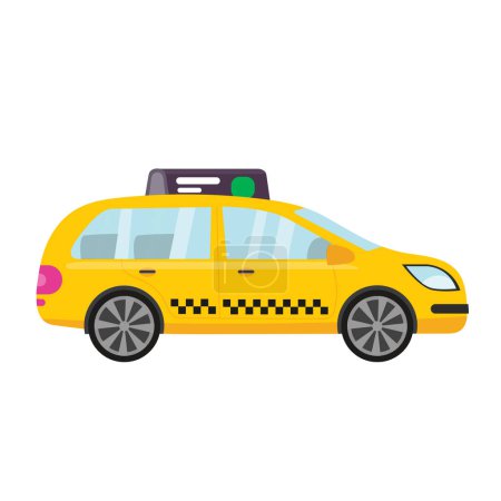 Téléchargez les illustrations : Taxi jaune cabine de voiture isolé sur fond blanc. Illustration à plat vectoriel. - en licence libre de droit