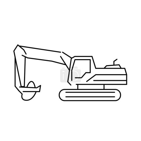 Téléchargez les illustrations : Machines de construction ligne icônes. excavatrice pour creuser le sol. Icônes de ligne vectorielle de machines de construction. - en licence libre de droit