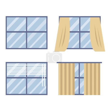 Ilustración de Conjunto de Windows con ilustración de vectores de marcos. Varios tipos de colección de ventanas de plástico. Elementos interiores y exteriores. marcos de ventana modernos - Imagen libre de derechos