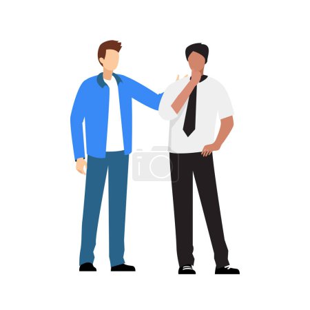 Ilustración de Conversación, dos hombres hablando, discusión de personas, intercambio de ideas. ilustraciones de vectores planos - Imagen libre de derechos