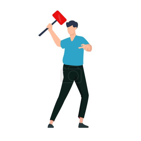 Illustration for Man holding hammer. superpower businessman crack or breaking the wall. vector flat illustrations - Royalty Free Image