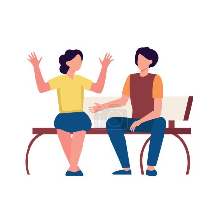 Illustration for People sitting on city park or garden benches vector illustration. couple of love sit in the garden, flat vector illustration - Royalty Free Image