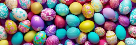 Foto de Feliz día de Pascua Banner para el día de Pascua. Hermosos y coloridos huevos de fondo en el día de Pascua. - Imagen libre de derechos