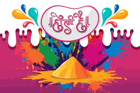 Buntes Vektordesign für Holi Festival Plakatbanner kreativ. Bunte Menschen mit Hindi-Text bedeutet, dass es Holi Festival of Colors ist.