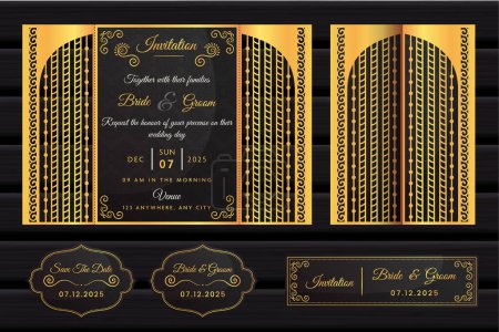 Illustration for Wedding invitation or greeting card with vintage ornament. Wedding invitation envelope mock-up for laser cutting. Vector illustration. - Royalty Free Image