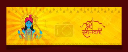 Illustration for Happy Ram Navami festival of India Banner Cover Design. Lord Rama with arrow. vector illustration design with Hindi calligraphy meaning Shree Ram Navami - Royalty Free Image