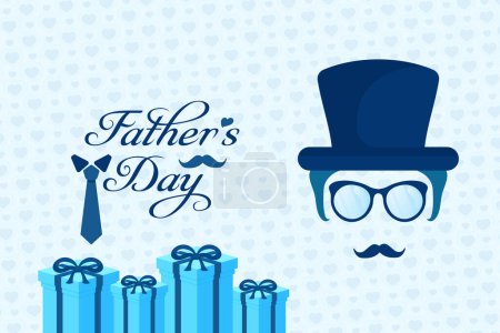 Ilustración de Cartel del Día del Padre o plantilla de pancarta con corbata y caja de regalo sobre fondo azul.Saludos y regalos para el Día del Padre. Promoción y plantilla de compras para el papá del amor - Imagen libre de derechos