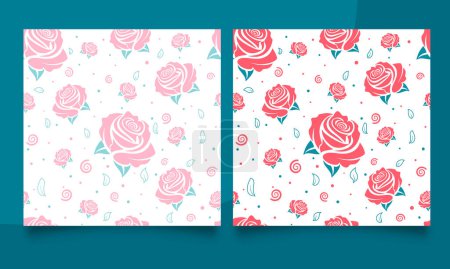 Ilustración de Patrón sin costura vectorial con flores de color rosa sobre el fondo blanco. - Imagen libre de derechos