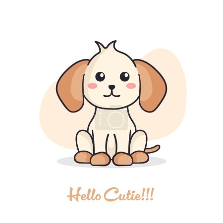 Cartoon style Dog illustration with hello cutie written. Animal nature wallpaper concept. Dog isolated on plain background.